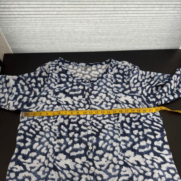 JM Collection Blue Leopard Linen Blend Button Up Blouse Women's Size XL - Picture 7 of 8